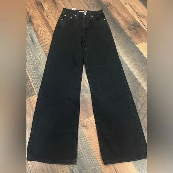 LEVI’S RIBCAGE WIDE LEG WOMEN'S JEANS BLACK 24W GREAT CONDITION - Picture 5 of 16